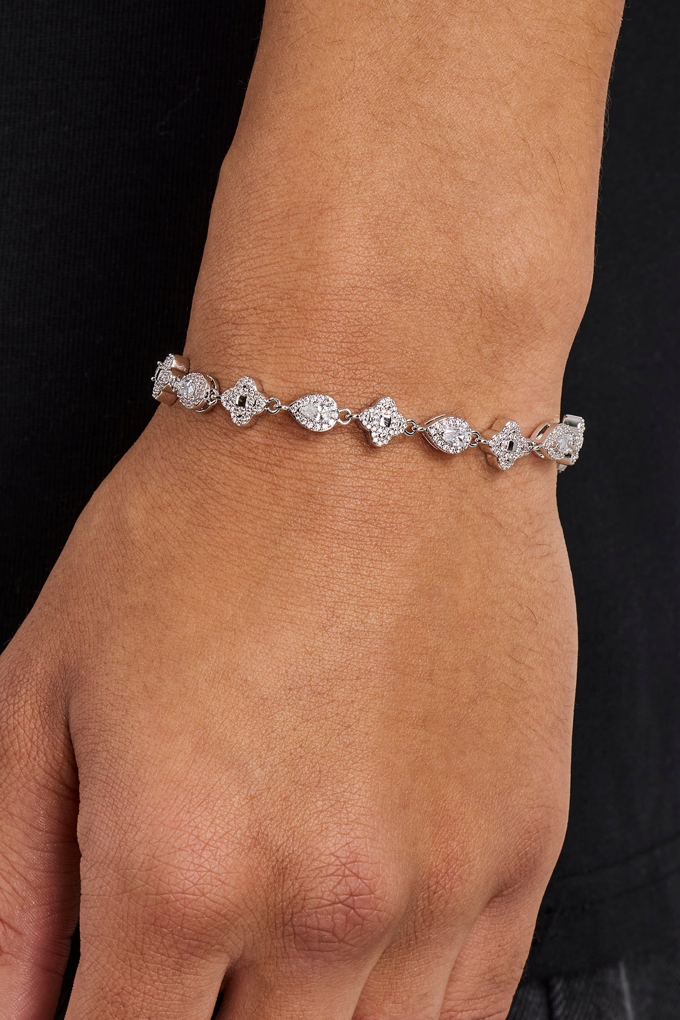 Iced Motif & Pear Gemstone Bracelet - 6mm